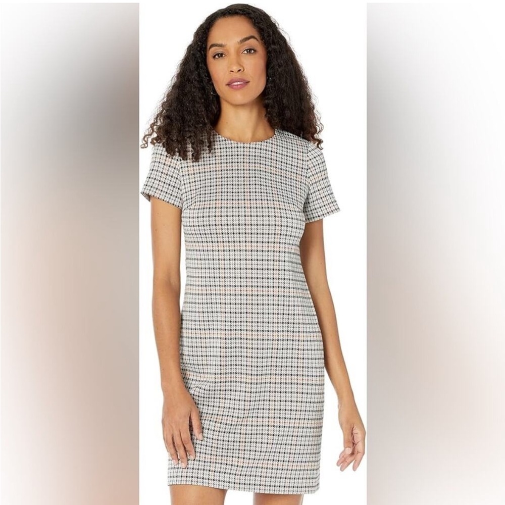 NWT Calvin Klein Herringbone Check Print Ponte Short Sleeve Shirt Dress Size 10